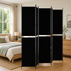 Room Divider 5-Panel Partition Screen Privacy Folding Durable Fabric Black