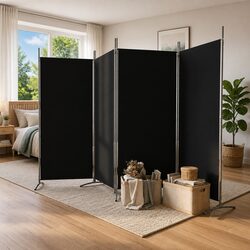 4-Panel Room Divider Foldable Privacy Screen Partition Black Fabric 346x180cm