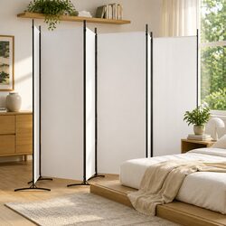 6-Panel Room Divider Screen White Foldable Fabric Privacy Partition Wall Divider