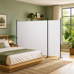 3-Panel Room Divider White Fabric Folding Partition Screen Space Divider