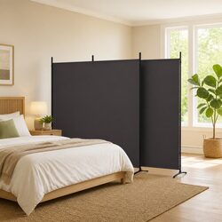 Room Divider 3 Panel Folding Screen Privacy Partition Brown Fabric Separator
