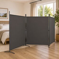 3-Panel Room Divider Anthracite Fabric Foldable Privacy Screen Partition