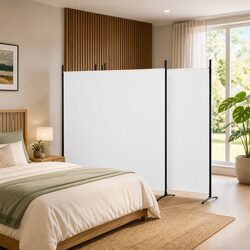 4-Panel Room Divider White Foldable Fabric Screen Partition Privacy Space