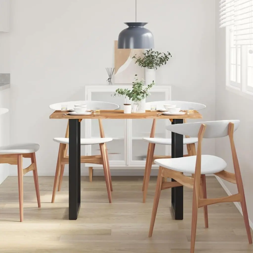 Solid Wood Dining Table Natural Brown 110x50x76cm Acacia with Iron Legs