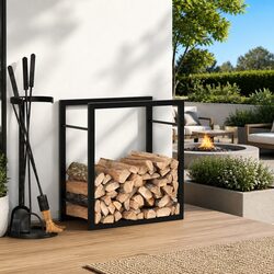 Firewood Rack Log Storage Holder Steel Black Fireplace Wood Stand Home Garden