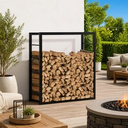 Firewood Rack Log Storage Holder Black Steel Outdoor Indoor Fireplace Wood Stand