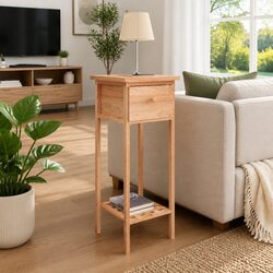 Side Table with Drawer Brown Solid Wood End Table Living Room Accent Furniture