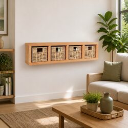 Wall Shelf with Removable Baskets 62x18x16 cm Solid Wood Storage Organiser