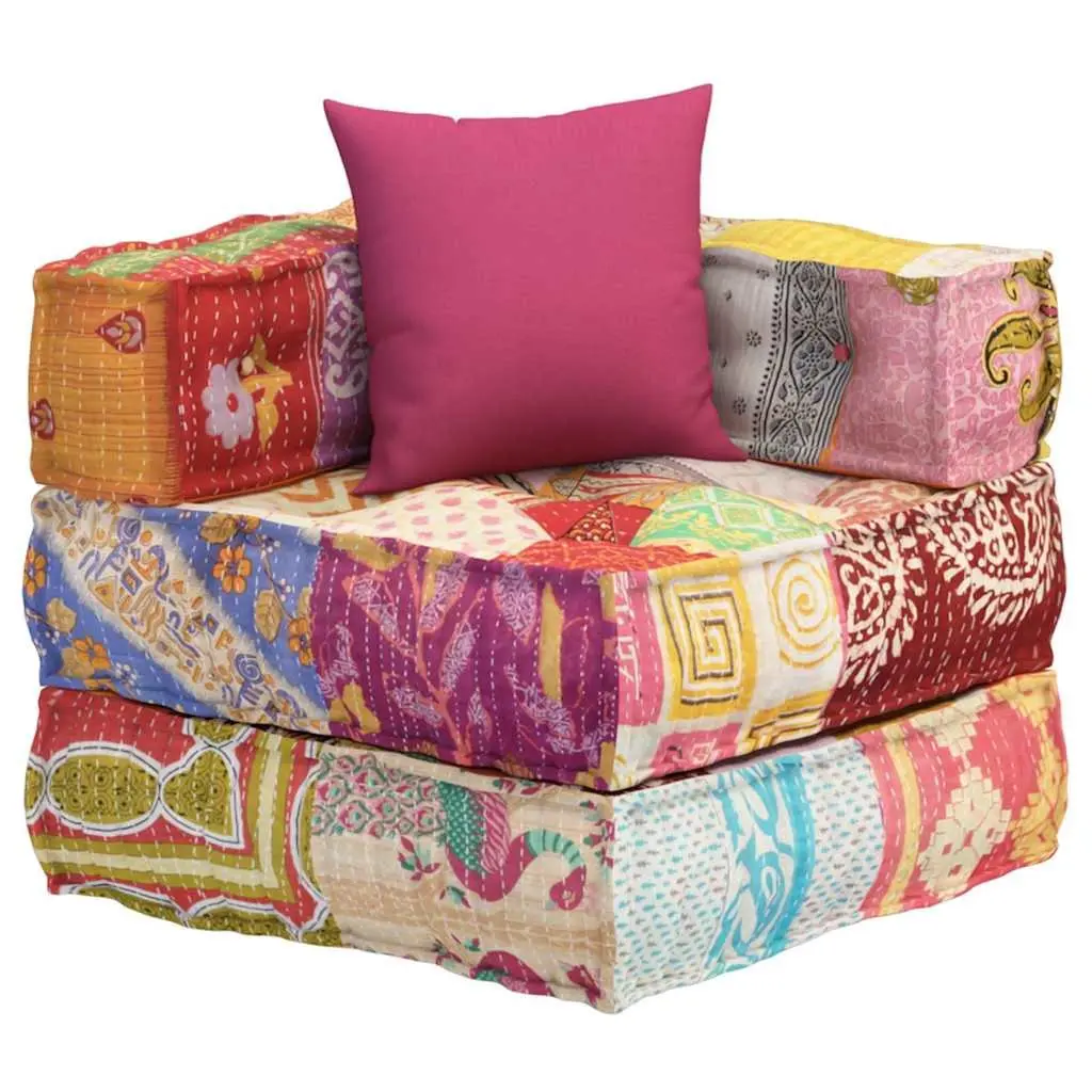 Modular Pouffe Patchwork Fabric Corner Sofa Chaise Lounge Chair with Pillow