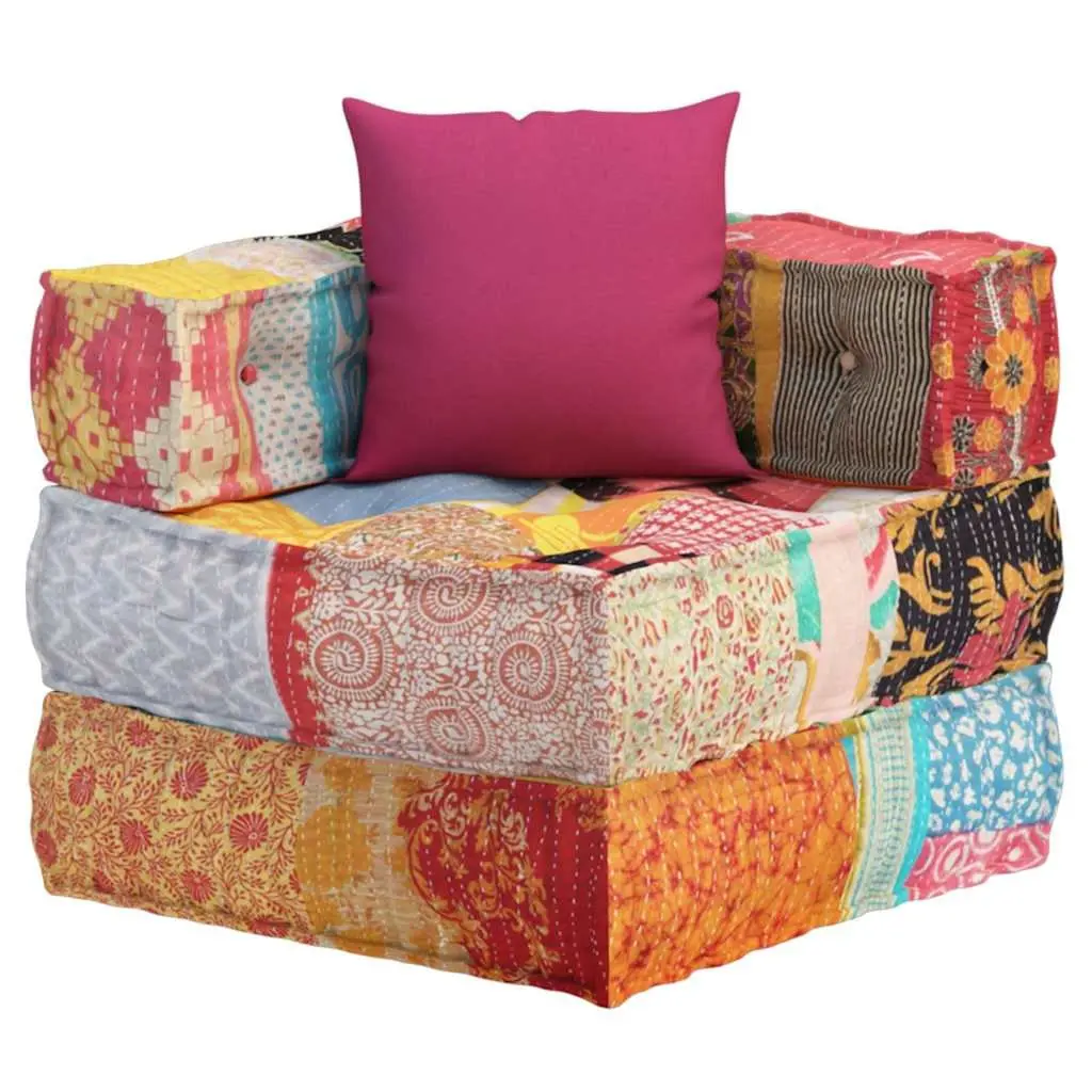 Modular Pouffe Patchwork Fabric Corner Sofa Chaise Lounge Chair with Pillow