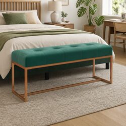 Storage Bench Green Velvet Padded Seat Living Room Bedroom Entryway Furniture