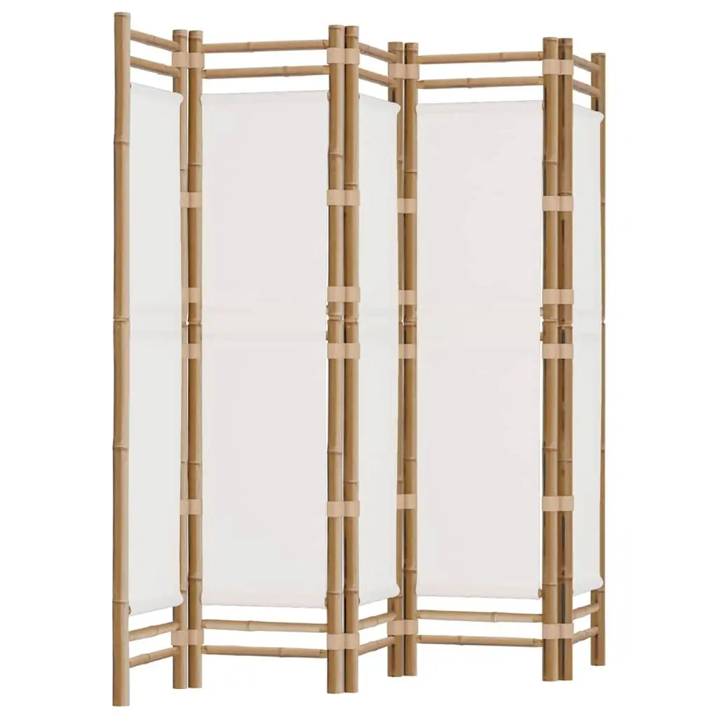 Room Divider 5-Panel Folding Privacy Screen Bamboo Canvas Cream 200cm