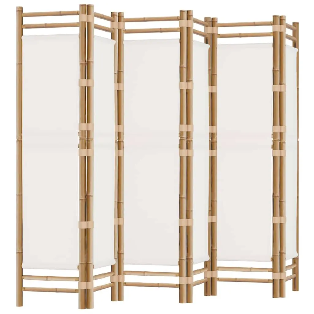 Folding Room Divider 6-Panel 240 cm Bamboo Frame Canvas Panels Cream