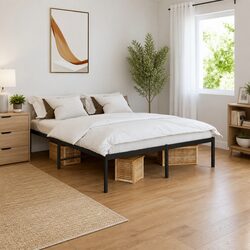 Metal Bed Frame 150x200 cm Black Bedroom Furniture Steel Construction Slatted