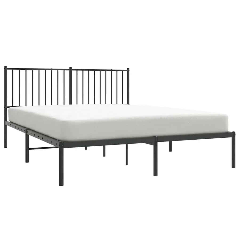 Metal Bed Frame Queen Size 150x200cm Slatted Base Headboard Black