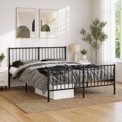Metal Bed Frame Queen 135x190 cm with Footboard Headboard Black Steel Slat