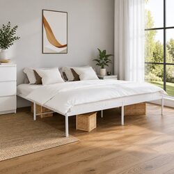 Metal Bed Frame King Size 183x203cm White Steel Slatted Base Bedroom Furniture