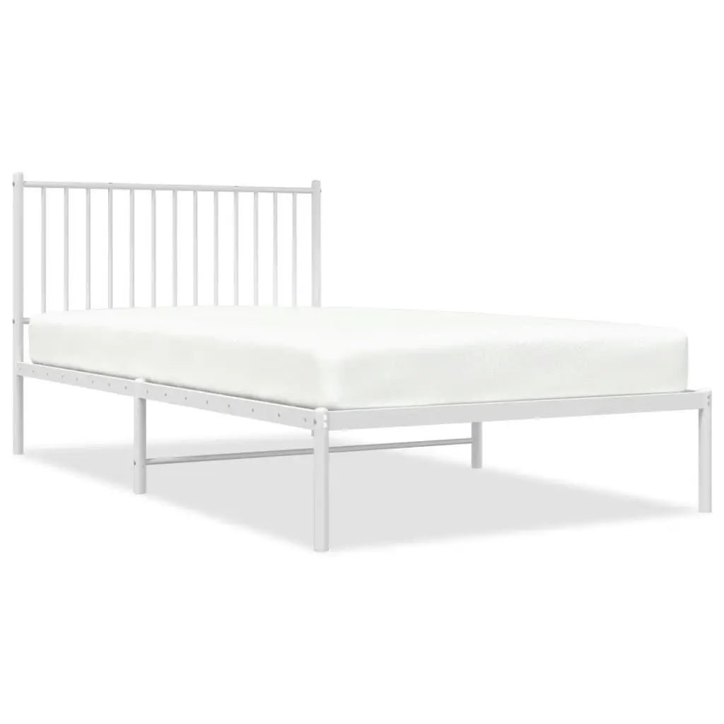 Metal Bed Frame King Single Slatted Base Headboard White Powder-coated Steel 107x203 cm