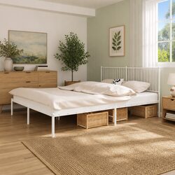 Metal Bed Frame King Size with Headboard White 183x203 cm Steel Slats Support