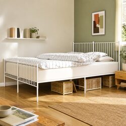 Metal Bed Frame King Size 183x203 cm with Footboard Headboard White Steel