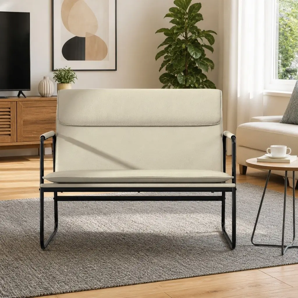 Cream Faux Leather Bench Upholstered Seating Furniture Lounge Chair Relaxation
