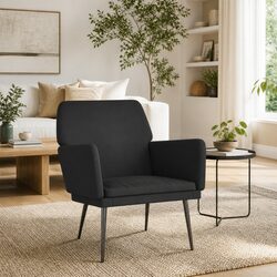 Armchair Black Velvet Upholstered Relaxation Chair with Padded Seat and Armrests