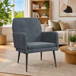 Armchair Dark Grey Velvet Upholstered Lounge Chair Relaxation Seating