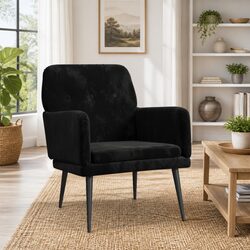 Black Velvet Armchair Comfortable Relaxing Living Room Seating Lounge Chair