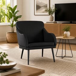 Black Faux Leather Armchair Relaxing Chair Padded Seat Metal Frame Home