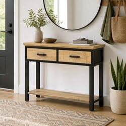 Console Table 110x30x75cm Solid Mango Wood 2 Drawers Shelf Storage Entryway
