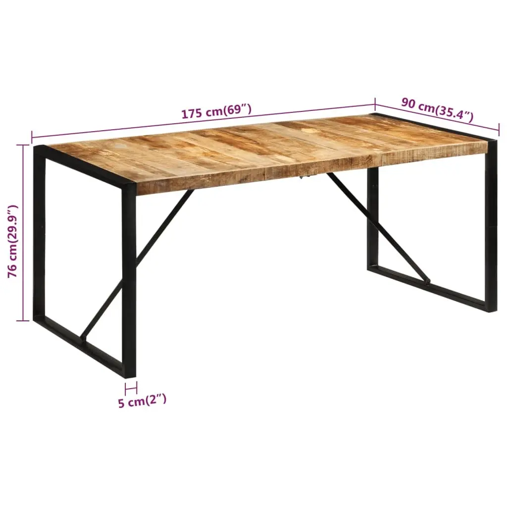Dining Table Solid Mango Wood 175x90x76 cm Brown Sturdy Frame
