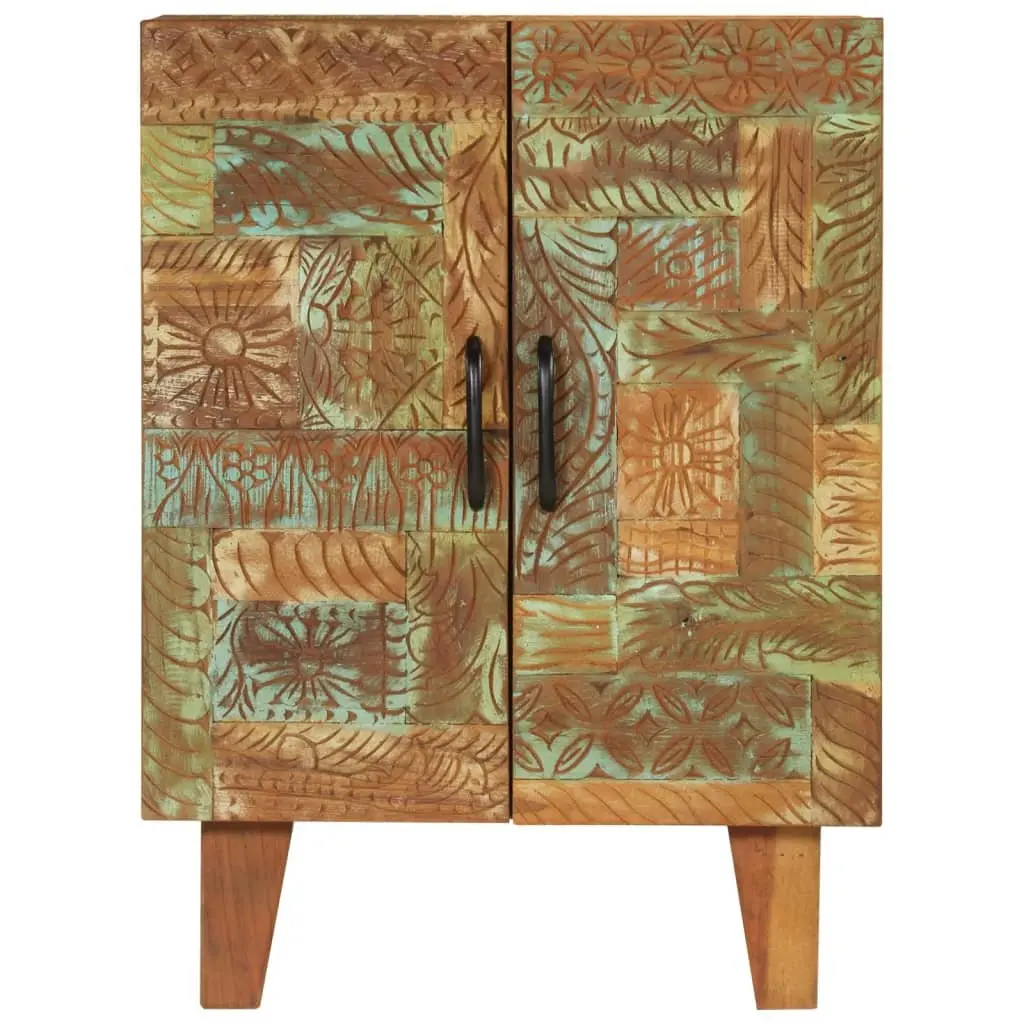 Hand Carved Wooden Sideboard Cabinet Reclaimed Wood Multicolour Storage Furniture