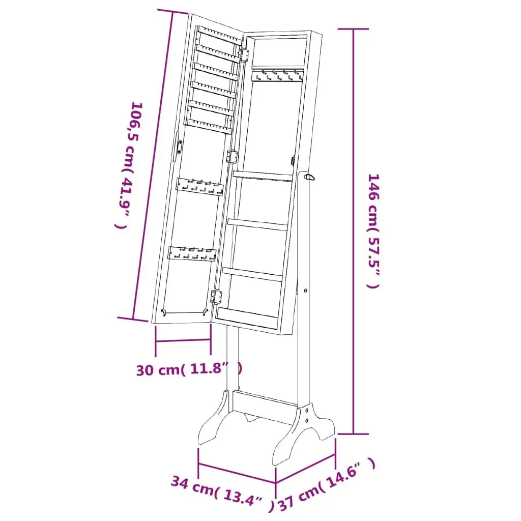Free-Standing Floor Mirror White Hallway Bedroom Dressing Room Decor Storage