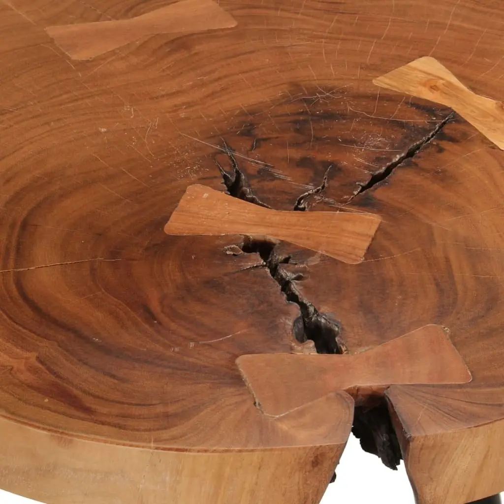 Log Bar Table Solid Acacia Wood Round 53 cm Brown Iron Legs