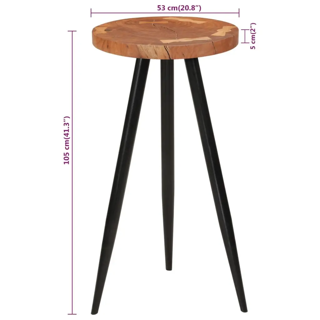 Log Bar Table Solid Acacia Wood Round 53 cm Brown Iron Legs