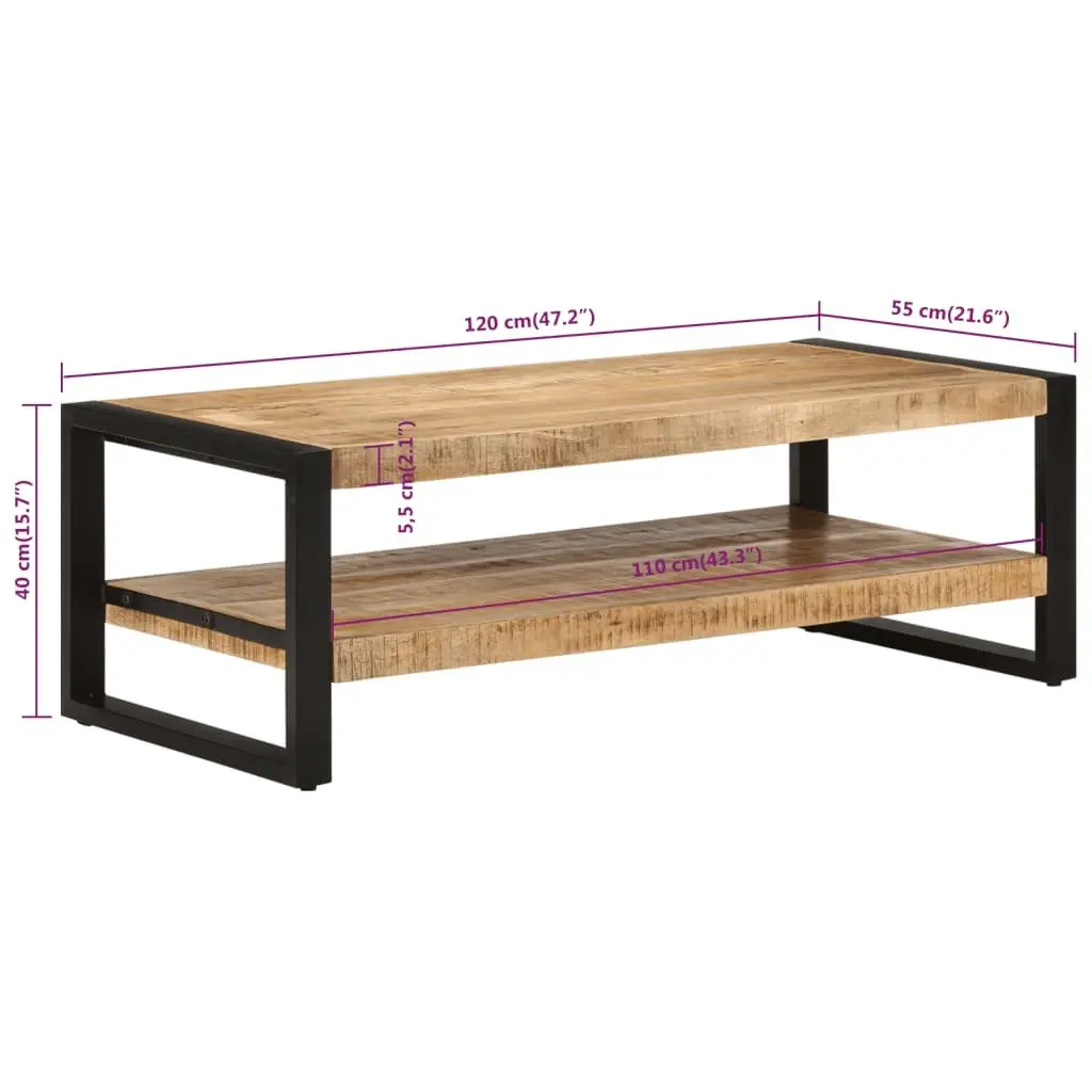 Coffee Table Solid Wood Mango Rustic Two Tier 120x55x40 cm Brown