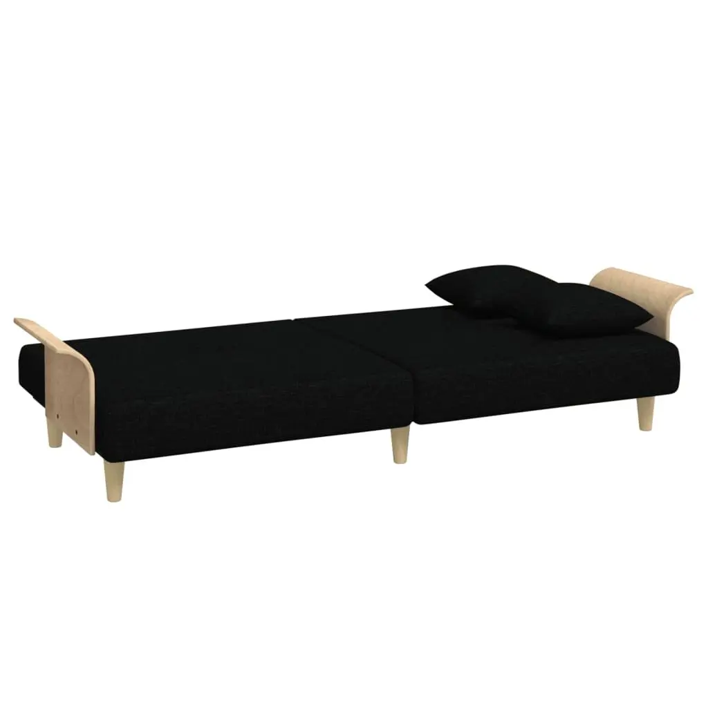 Sofa Bed Adjustable Backrest Black Fabric Armrests Sleeper Couch