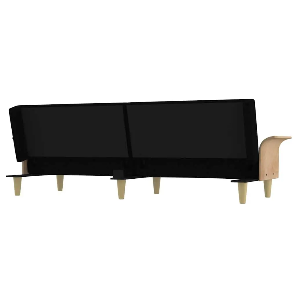 Sofa Bed Adjustable Backrest Black Fabric Armrests Sleeper Couch