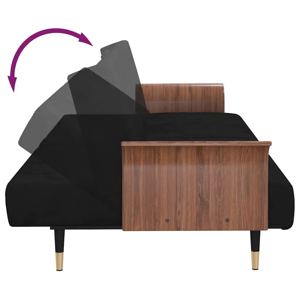 Sofa Bed Adjustable Backrest Foldable Tea Table Black Velvet