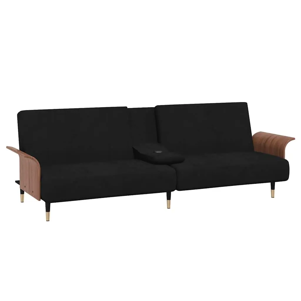 Sofa Bed Adjustable Backrest Foldable Tea Table Black Velvet