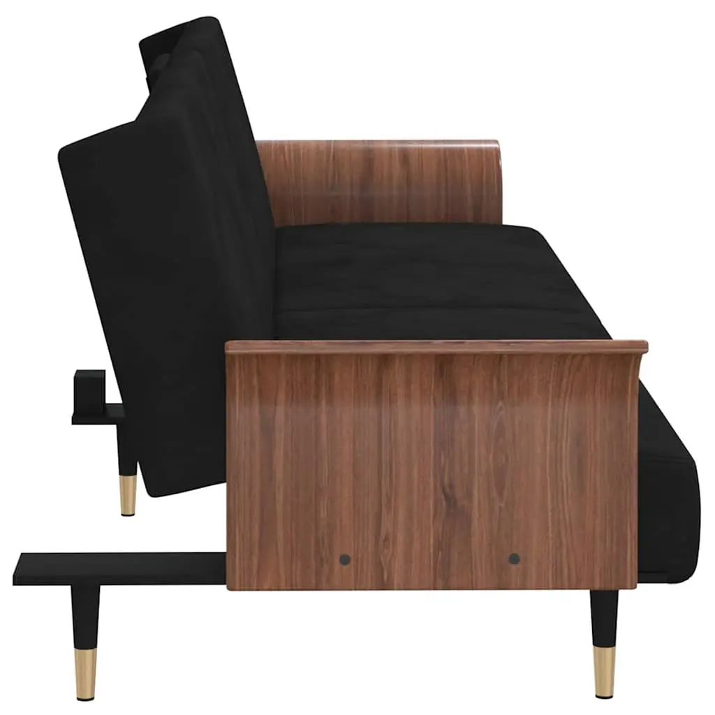 Sofa Bed Adjustable Backrest Foldable Tea Table Black Velvet