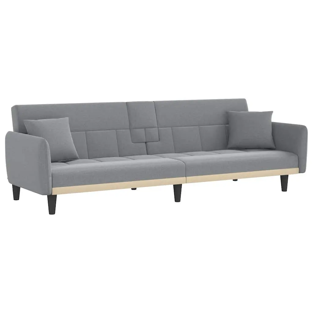 Sofa Bed Adjustable Backrest Grey Fabric Sleeper Couch with Cup Holders