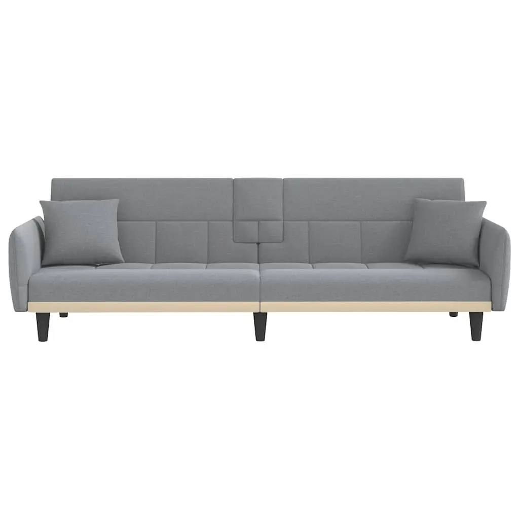 Sofa Bed Adjustable Backrest Grey Fabric Sleeper Couch with Cup Holders