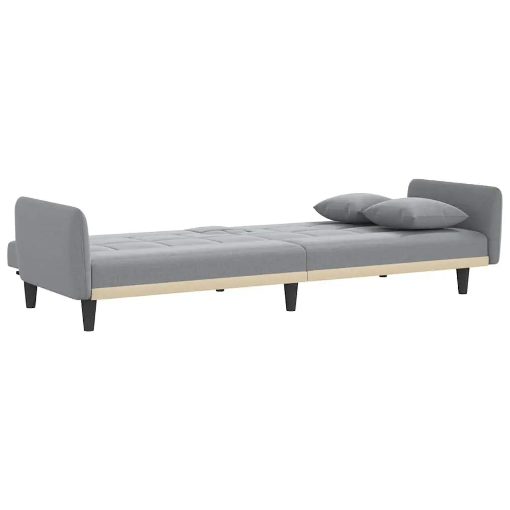 Sofa Bed Adjustable Backrest Grey Fabric Sleeper Couch with Cup Holders