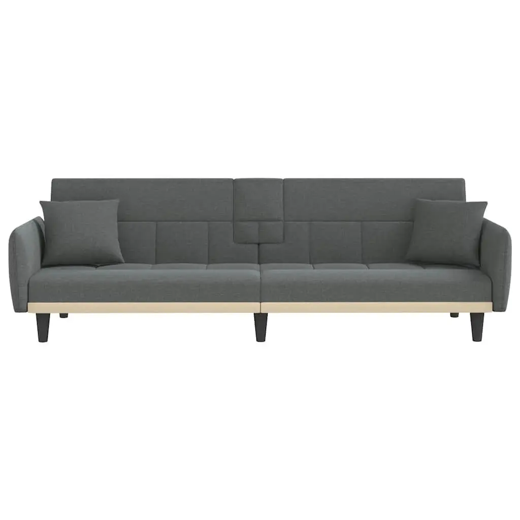 Sofa Bed Adjustable Backrest Foldable Tea Table Grey Fabric