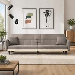 Sofa Bed with Adjustable Backrest Cup Holders USB Ports Taupe Fabric Sleeper