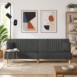 Sofa Bed with Armrests Grey Fabric Adjustable Backrest Sleeper Couch Guest Bed