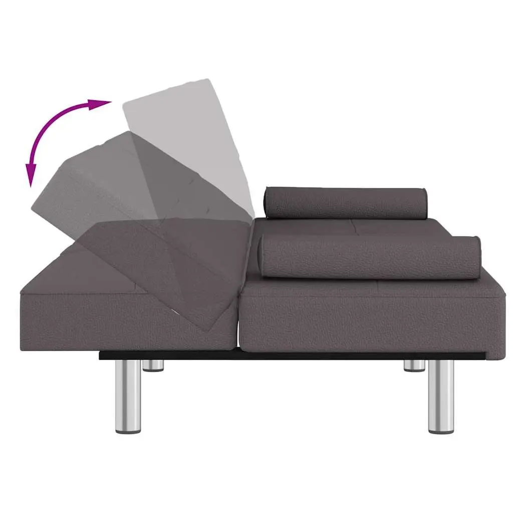 Sofa Bed Grey Faux Leather Adjustable Backrest with Cup Holders