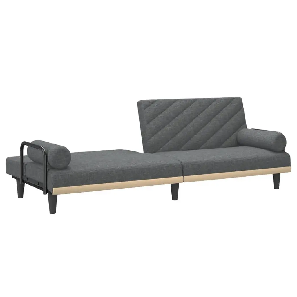Sofa Bed Adjustable Backrest Grey Fabric Armrests