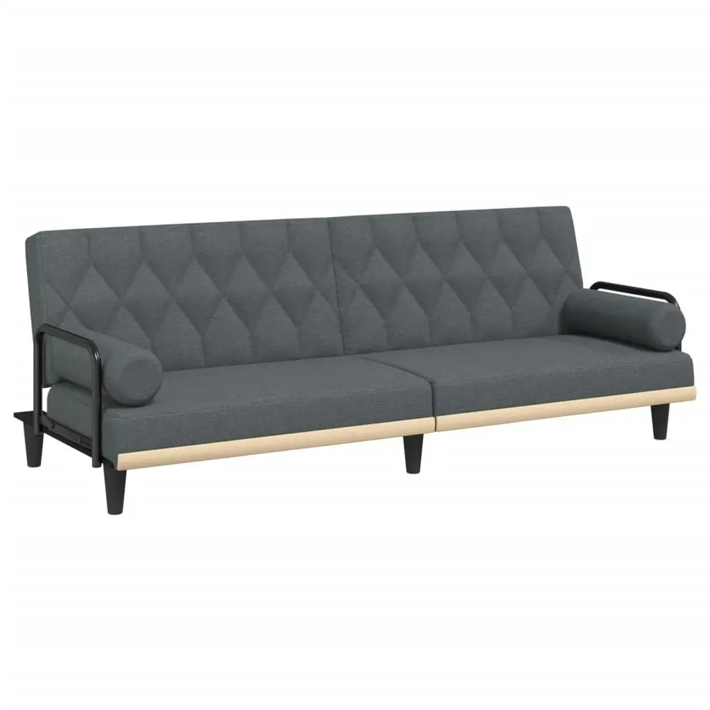 Sofa Bed Adjustable Backrest Grey Fabric Armrests
